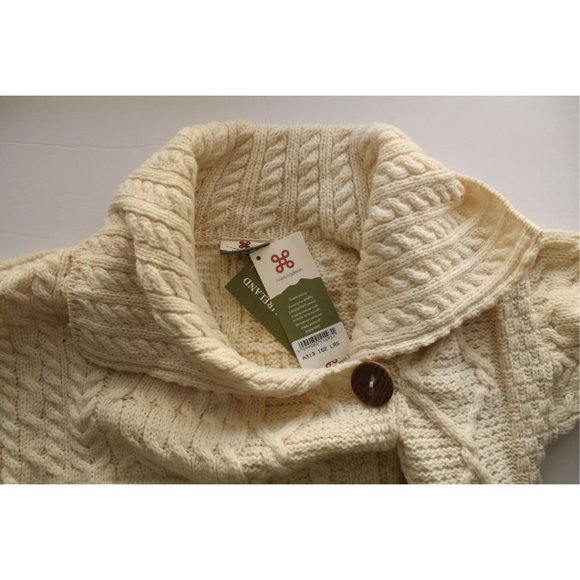 Carraig Donn One Button Irish Wool Cardigan Sweater Cream Size Large - Picture 4 of 5